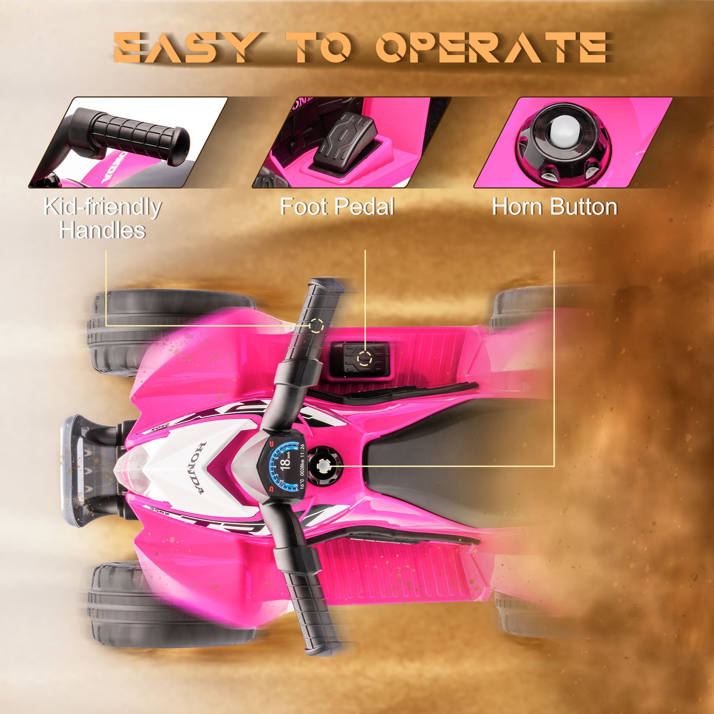 Honda Licensed Kids Electric Quad Bike – Pink (6V)