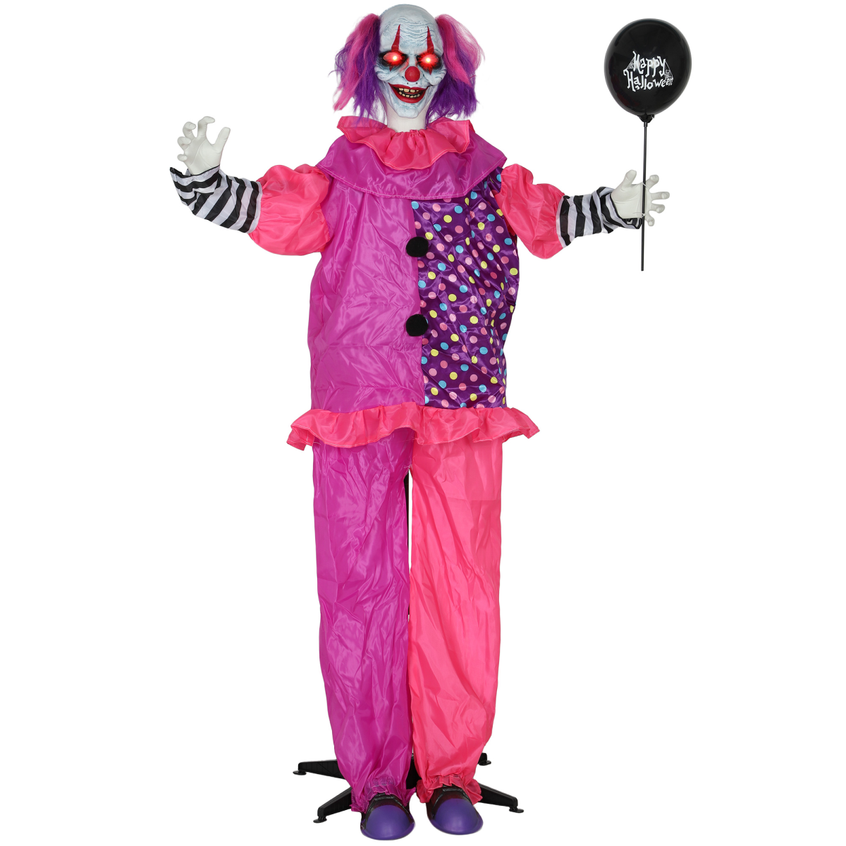 175cm Life-Size Halloween Clown with Moving Body, Mouth & Lights – Pinkish Purple