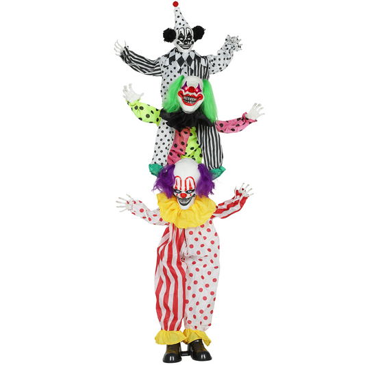 180cm Stacked Creepy Clowns with Sound, Lights & Motion – Halloween Decoration