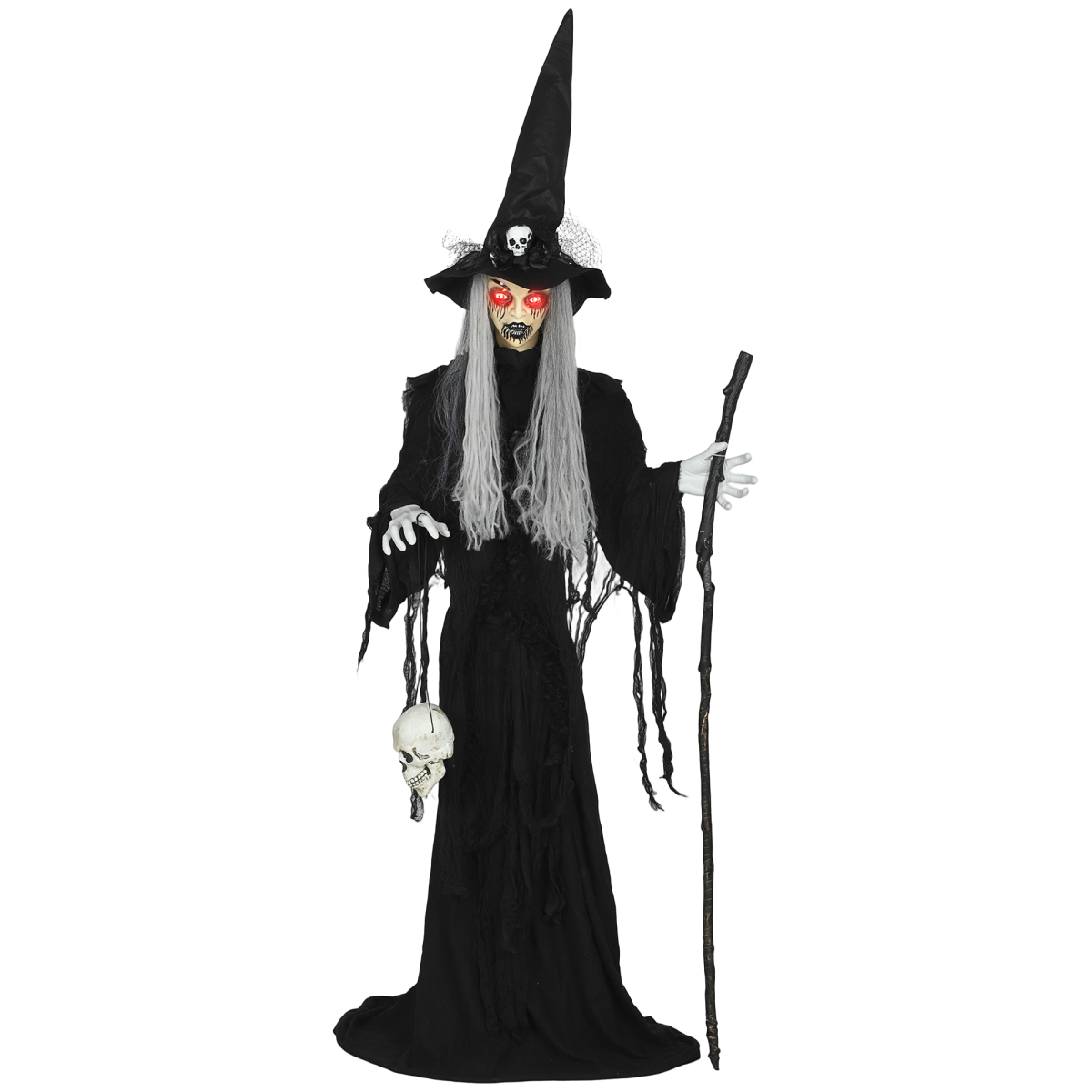 170cm Life-Size Halloween Witch with Sound, Lights & Motion – Black/White