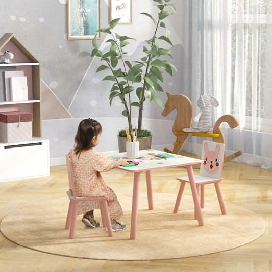 Kids Table & Chairs Set – 3-Piece Desk with 2 Chairs, Pink (Ages 3–8)