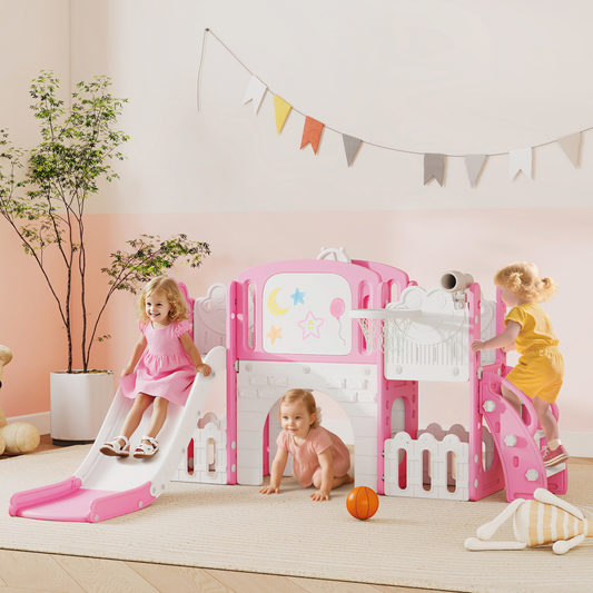 7-in-1 Indoor Playground Slide Set – Pink & White