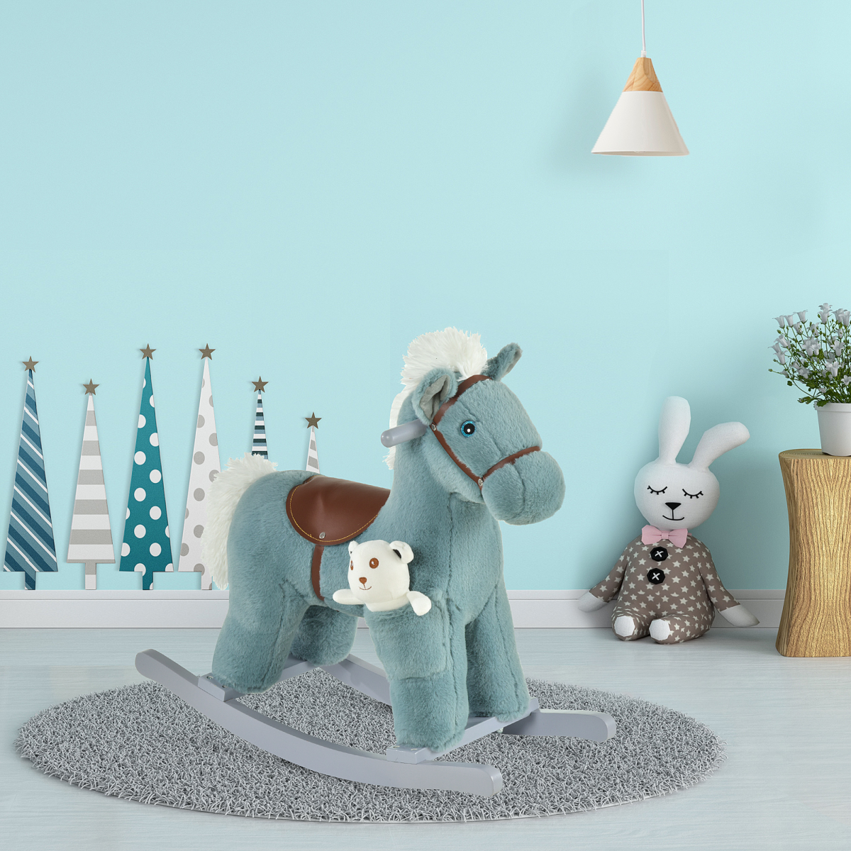Classic Kids Rocking Horse with Sounds – Wooden Base Ride-On Toy