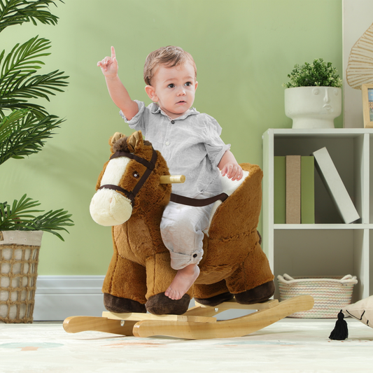 Plush Rocking Horse with Sounds – Brown & Cream (18–36 Months)