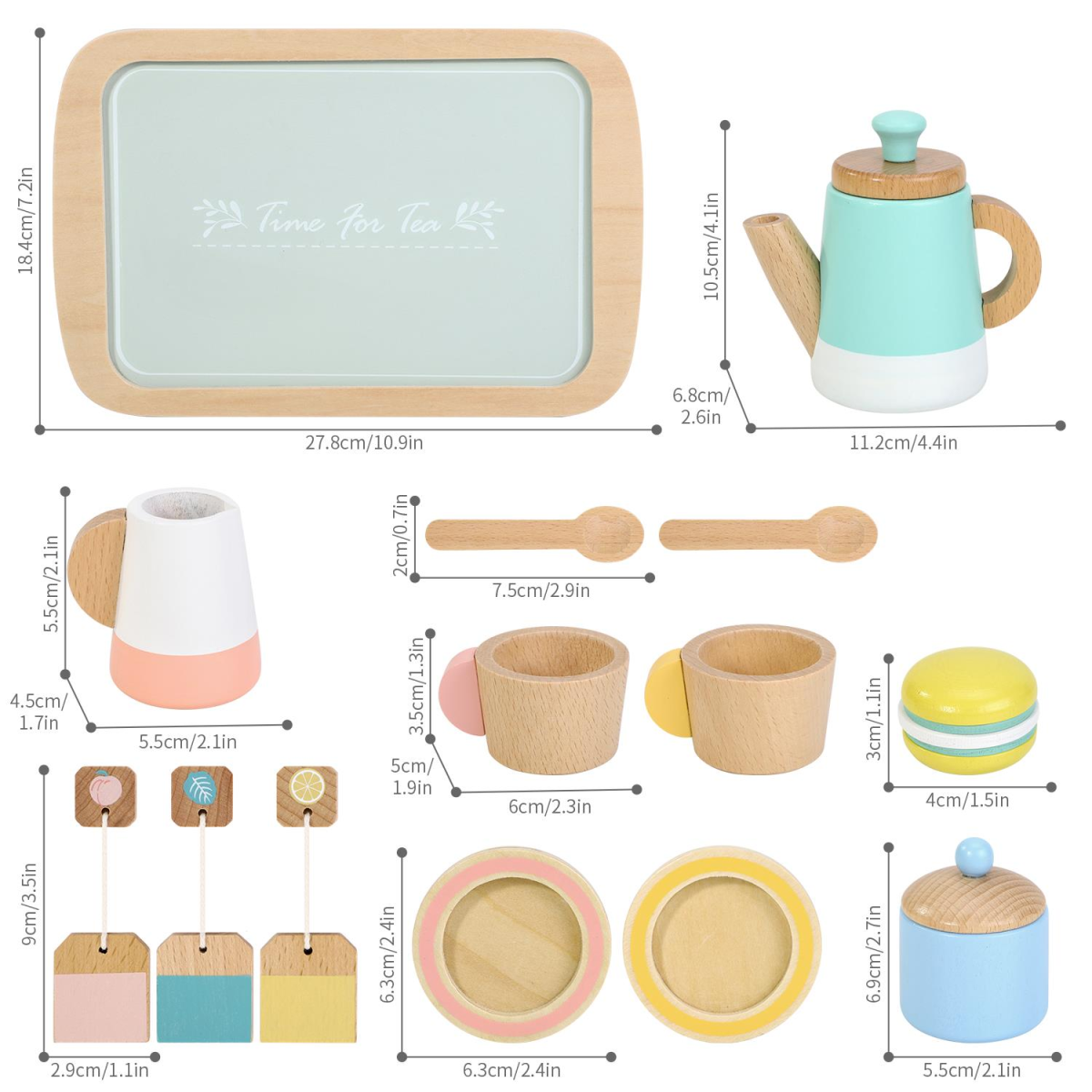 SOKA Wooden Pretend Play Tea Set – 16 Pieces