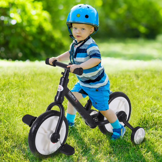 Kids 2-in-1 Balance Training Bike with Stabilizers & Pedals – Black (Ages 2–5)