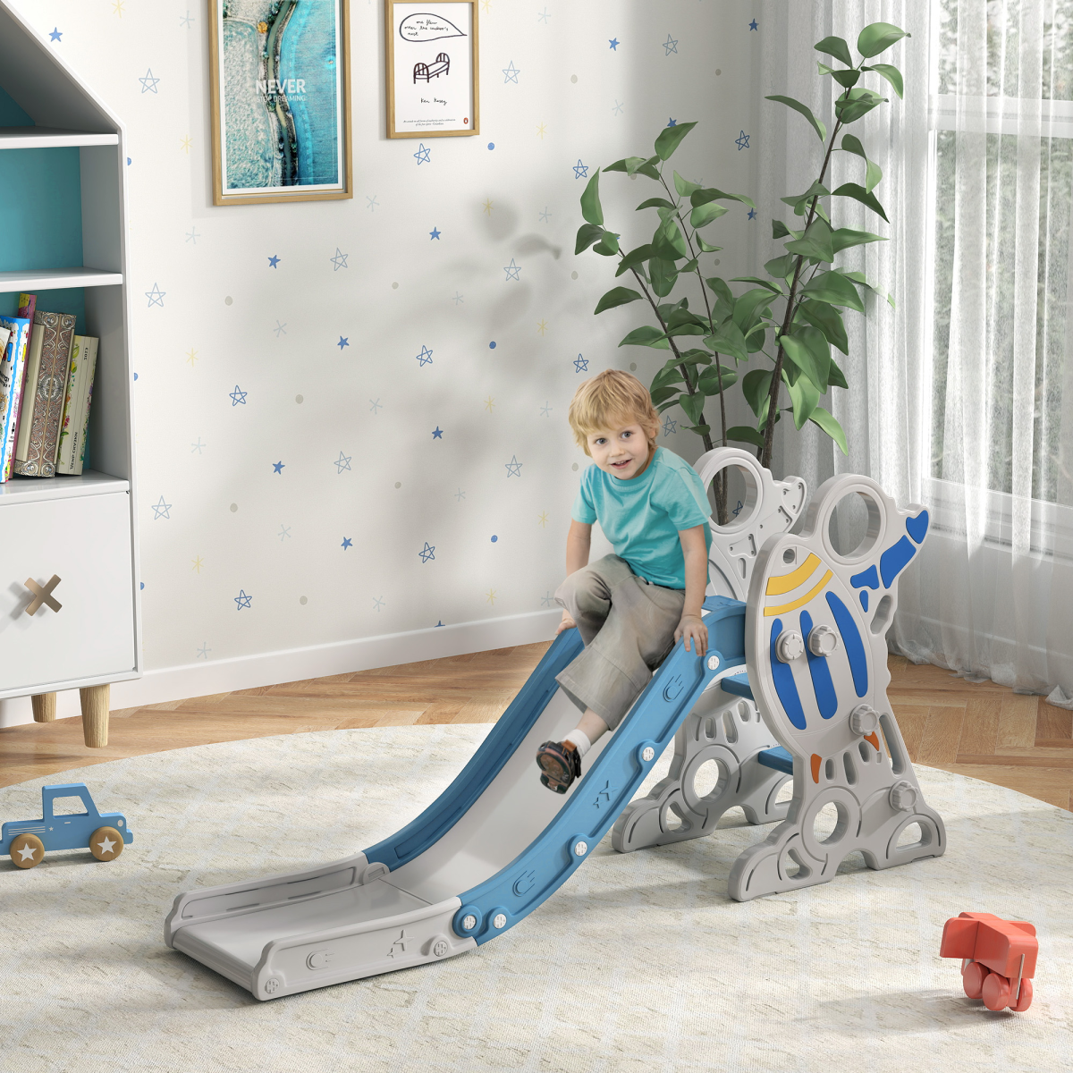 Baby & Toddler Slide – Space Theme Indoor Freestanding Slide (Ages 1.5–3, Blue)