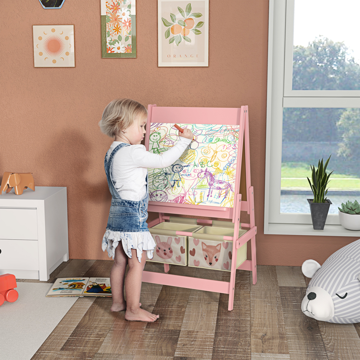 AIYAPLAY 3-in-1 Kids Art Easel β Pink Animal Design