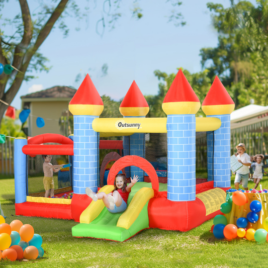 4-in-1 Kids Bouncy Castle with Slide, Pool & Blower – Multicolour