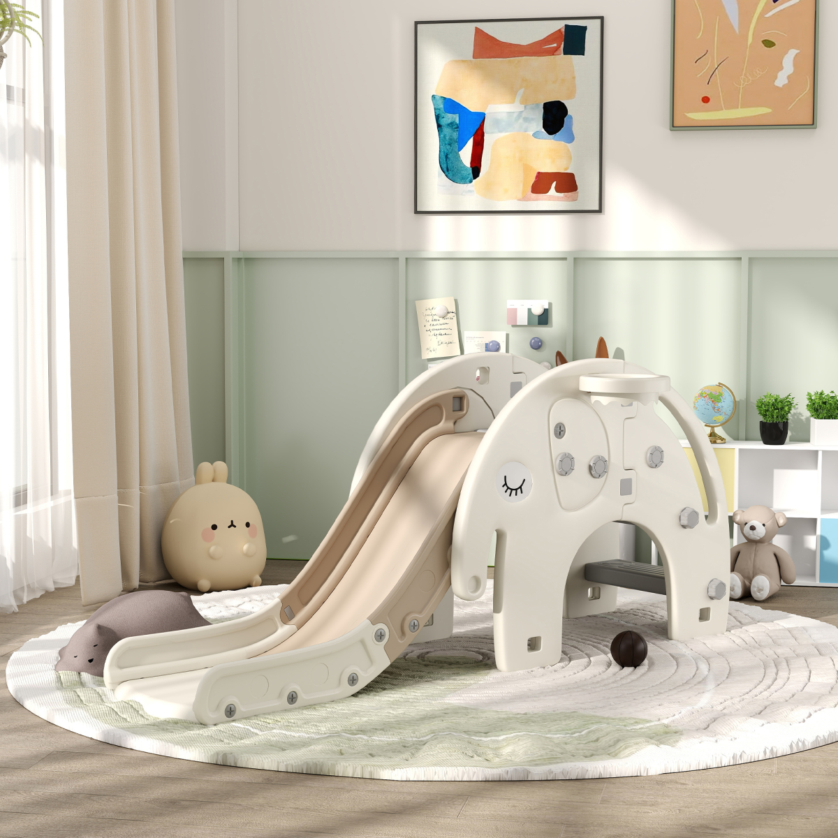 AIYAPLAY 3 in 1 Kids Slide for 1-3 Years, Elephant-Themed Indoor Slide