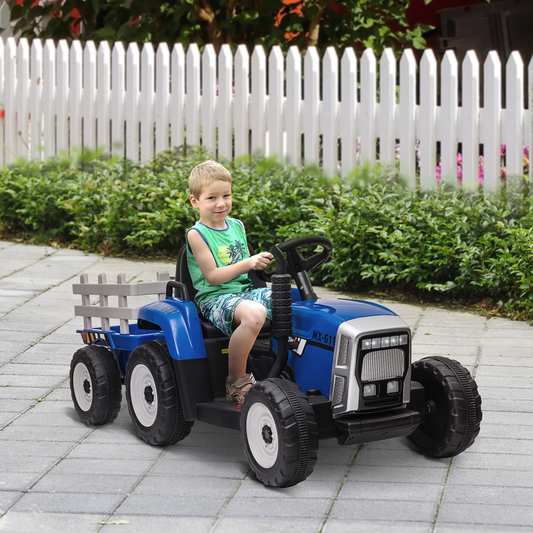 Ride-On Tractor with Remote Control & Detachable Trailer – Blue