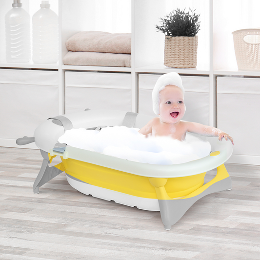 Foldable Baby Bath Tub with Temperature-Sensitive Plug & Adjustable Cushion