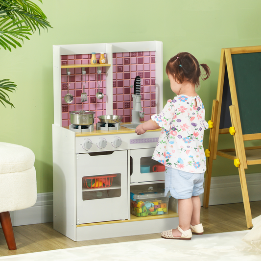 Kids Wooden Kitchen Playset with Lights, Sounds & Accessories – White.