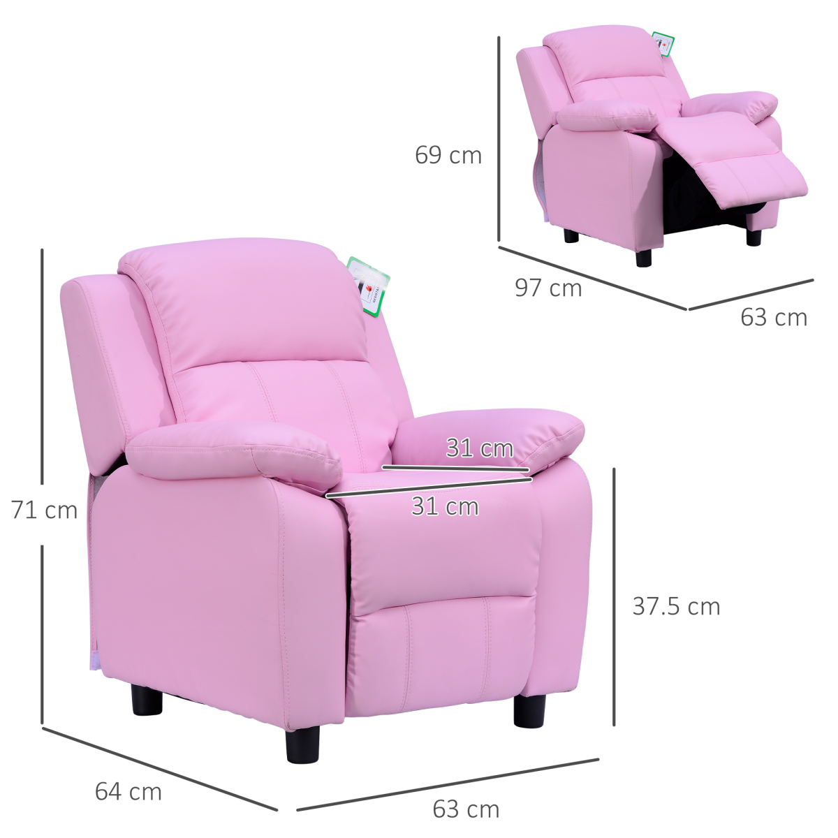 Kids’ Reclining Armchair with Storage – PU Leather