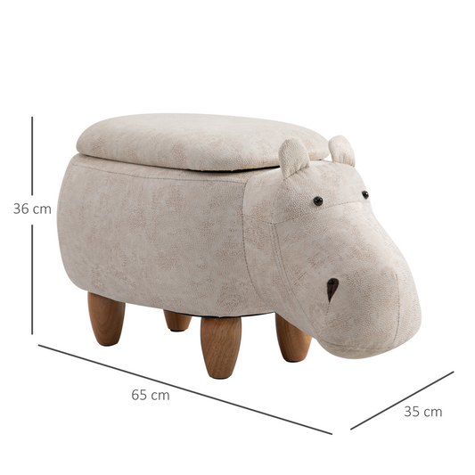 Kids Hippo Storage Ottoman – Cream White HOMCOM