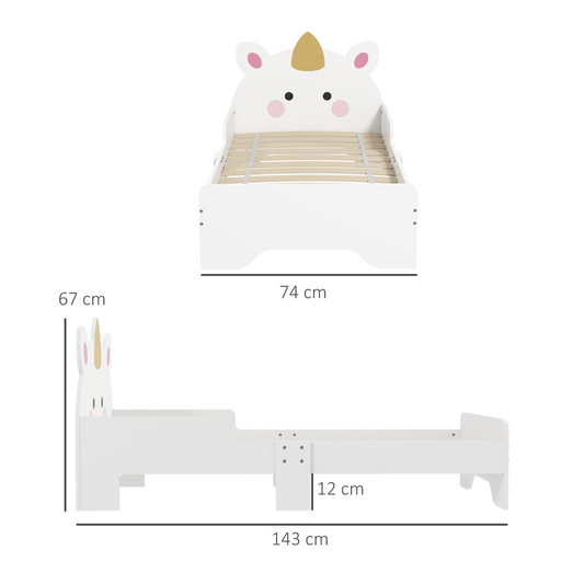 Kids Unicorn Bed Frame with Side Panels – Pink & White (Ages 3–6)