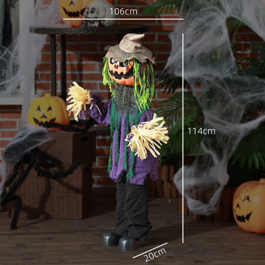 114cm Pumpkin Scarecrow Halloween Animatronic with Lights & Sound – Purple/Black