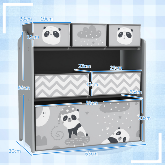 Kids Toy Storage Unit with 6 Removable Bins – Grey (Ages 3–8)