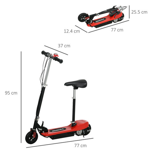 Folding Electric Scooter with Warning Bell, for Ages 4-14 Years, Red