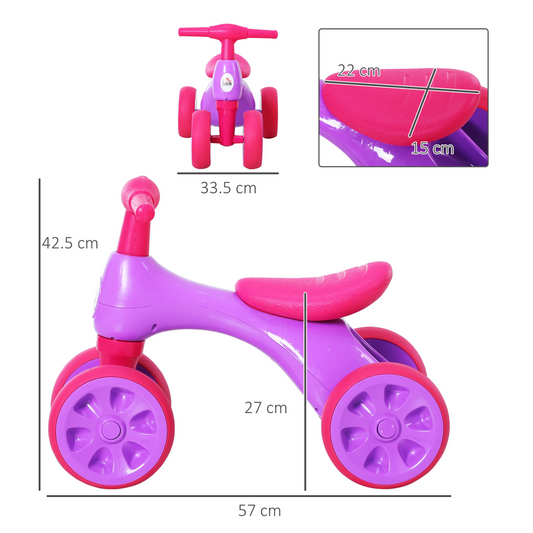Baby Balance Bike with 4 Wheels & Toy Storage Bin – Violet