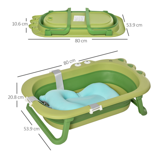 Foldable Crocodile Baby Bathtub with Cushion (0–3 Years)
