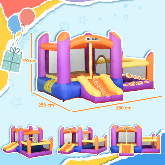 Outsunny Bouncy Castle With Slide Pool House Inflatable w/ Blower
