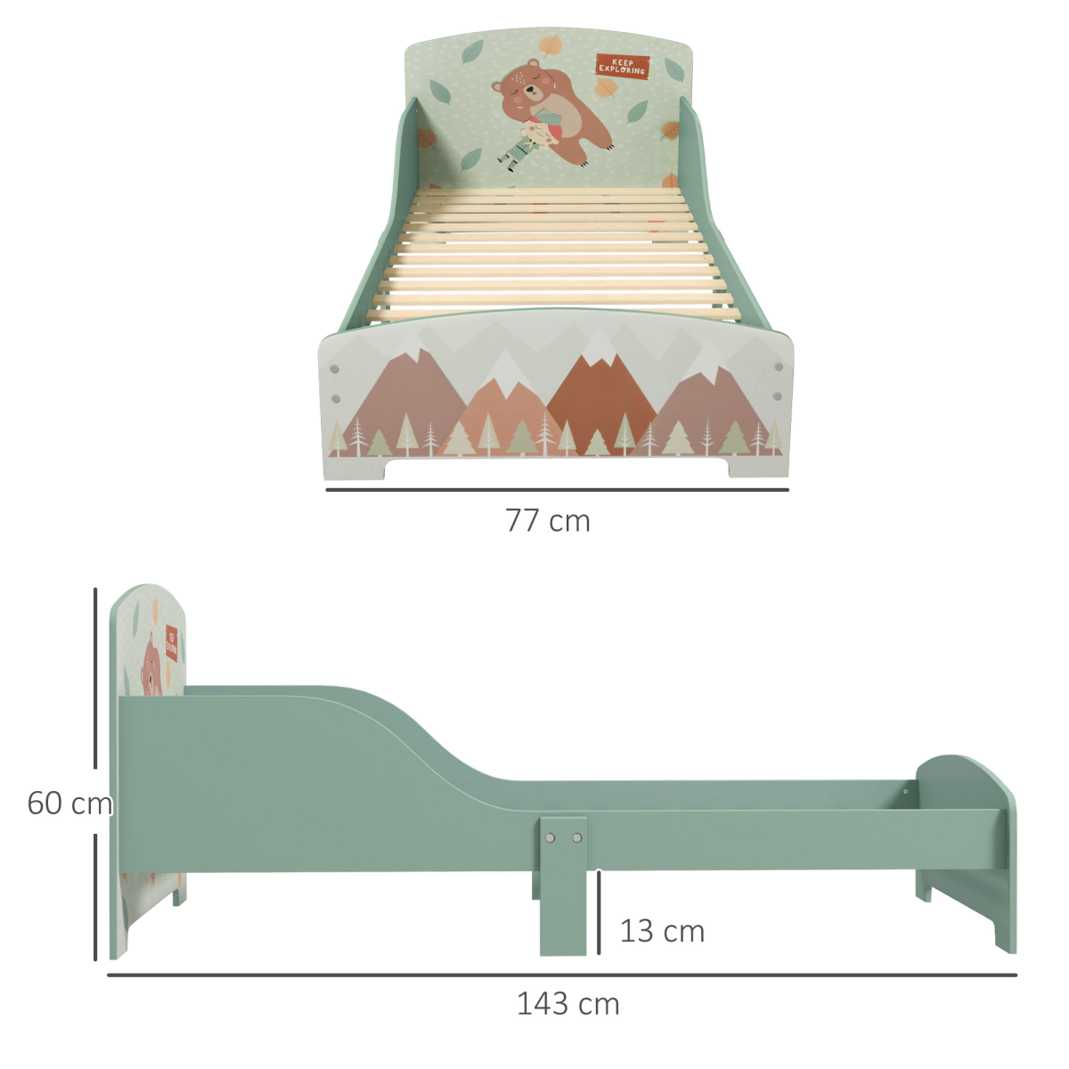 Kids Animal Bed Frame with Side Panels – Green (Ages 3–6)