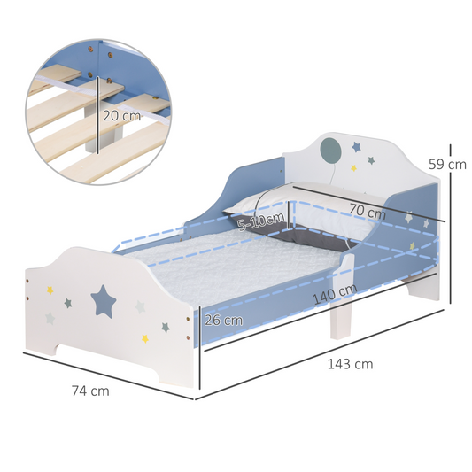 Kids’ Toddler Bed with Stars & Balloon Design – Blue & White