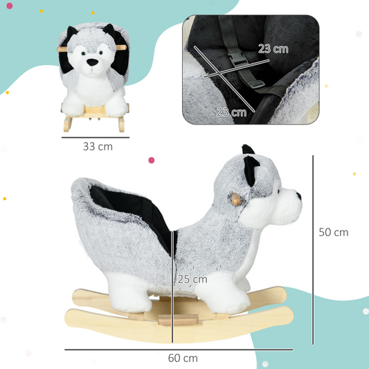 HOMCOM Husky-Shaped Baby Rocking Horse with Sound & Seatbelt – Ages 18–36 Months