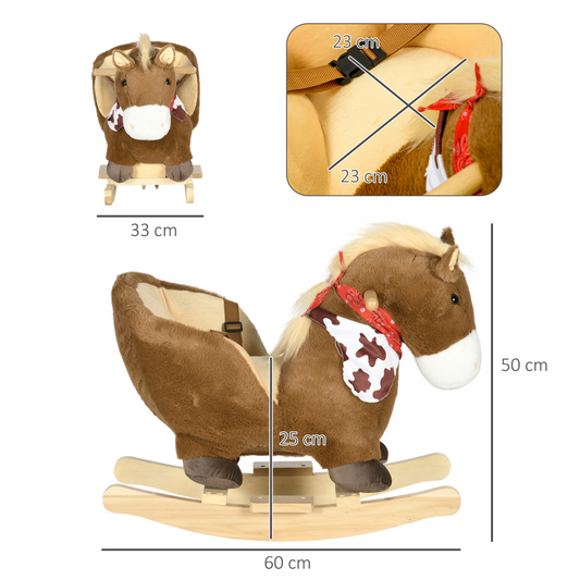 HOMCOM Kids Rocking Horse with Safety Belt & Foot Pedals – Brown (Ages 18–36 Months)