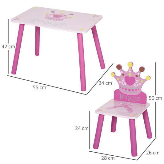 Kids 3-Piece Princess Table & Chair Set – Pink Crown Design (Ages 3+)