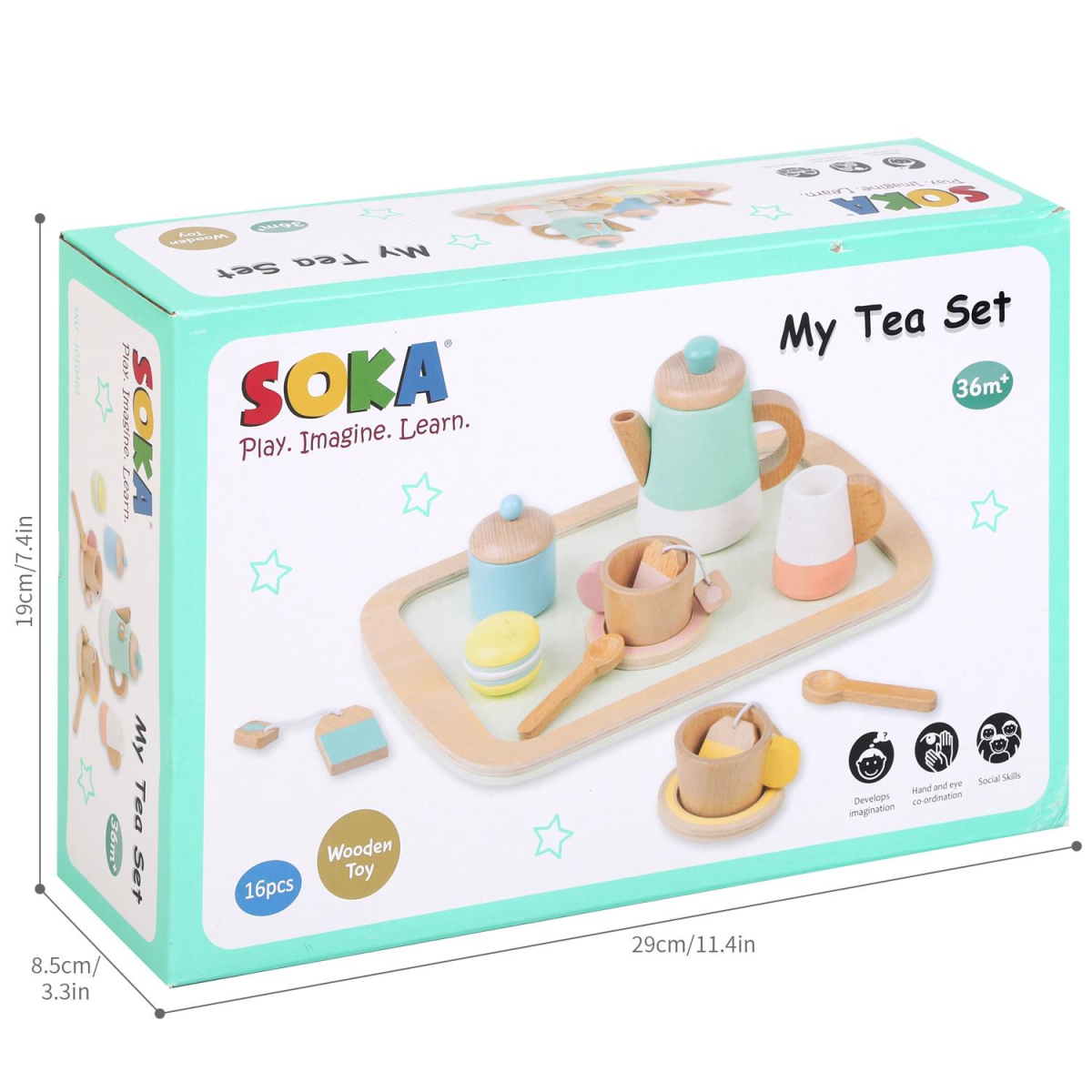 SOKA Wooden Pretend Play Tea Set – 16 Pieces