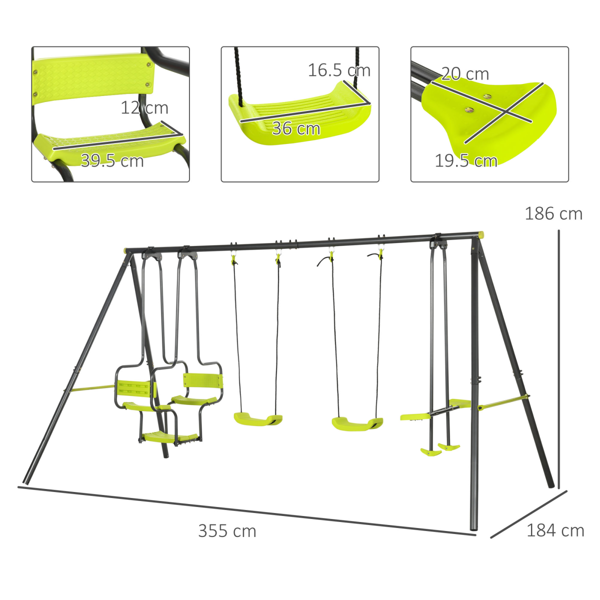 6-in-1 Kids Outdoor Swing Set – Green & Black