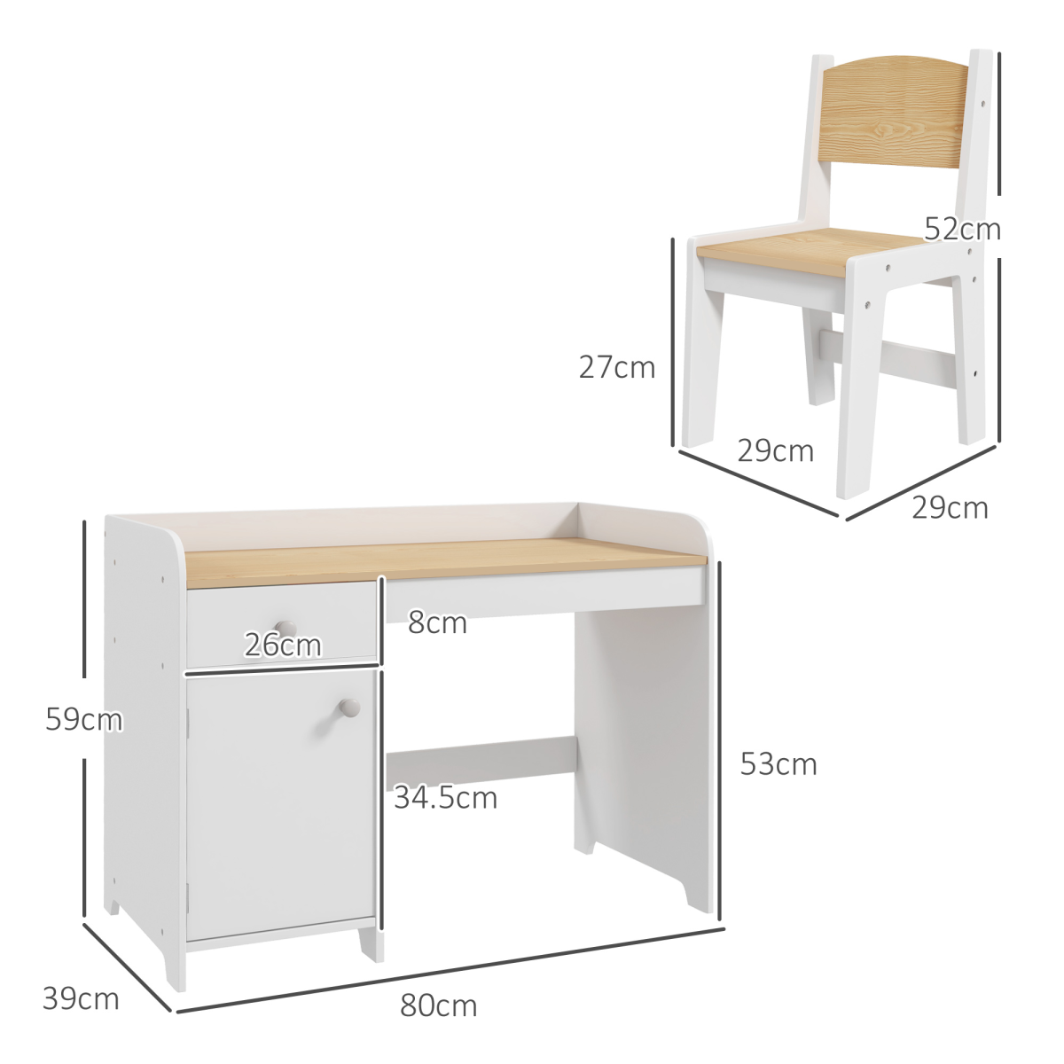 Kids Desk & Chair Set with Storage – White (Ages 3–6)