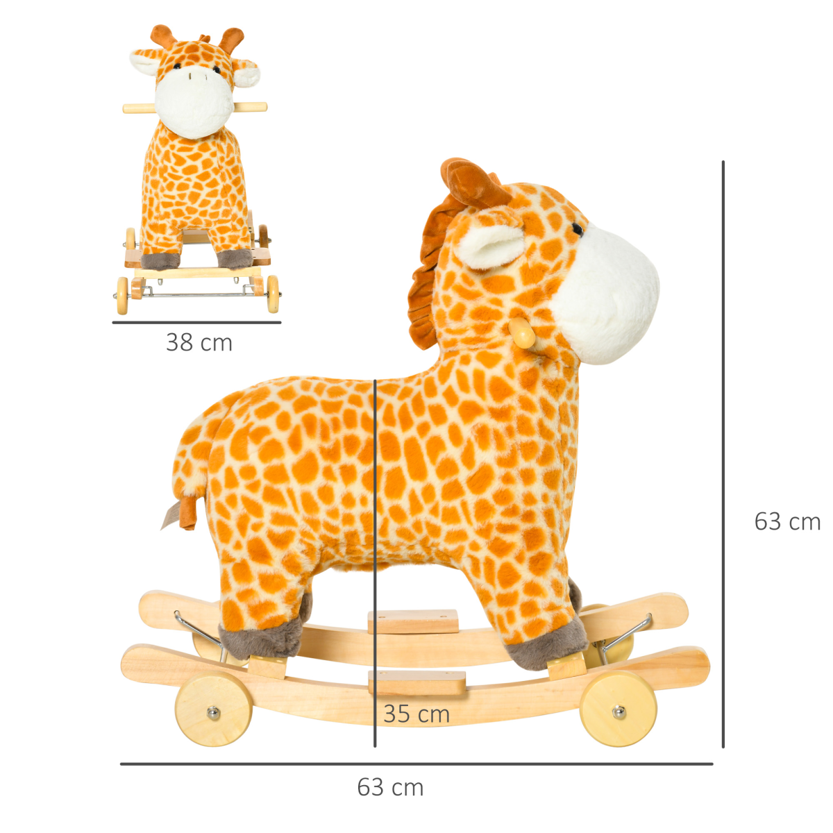 Kids 2-in-1 Giraffe Rocking Horse with Wheels & Sound – Wooden Frame Plush Ride-On Toy