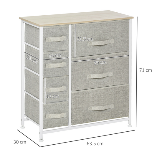7-Drawer Storage Cabinet with Steel Frame & Flat Top – Grey