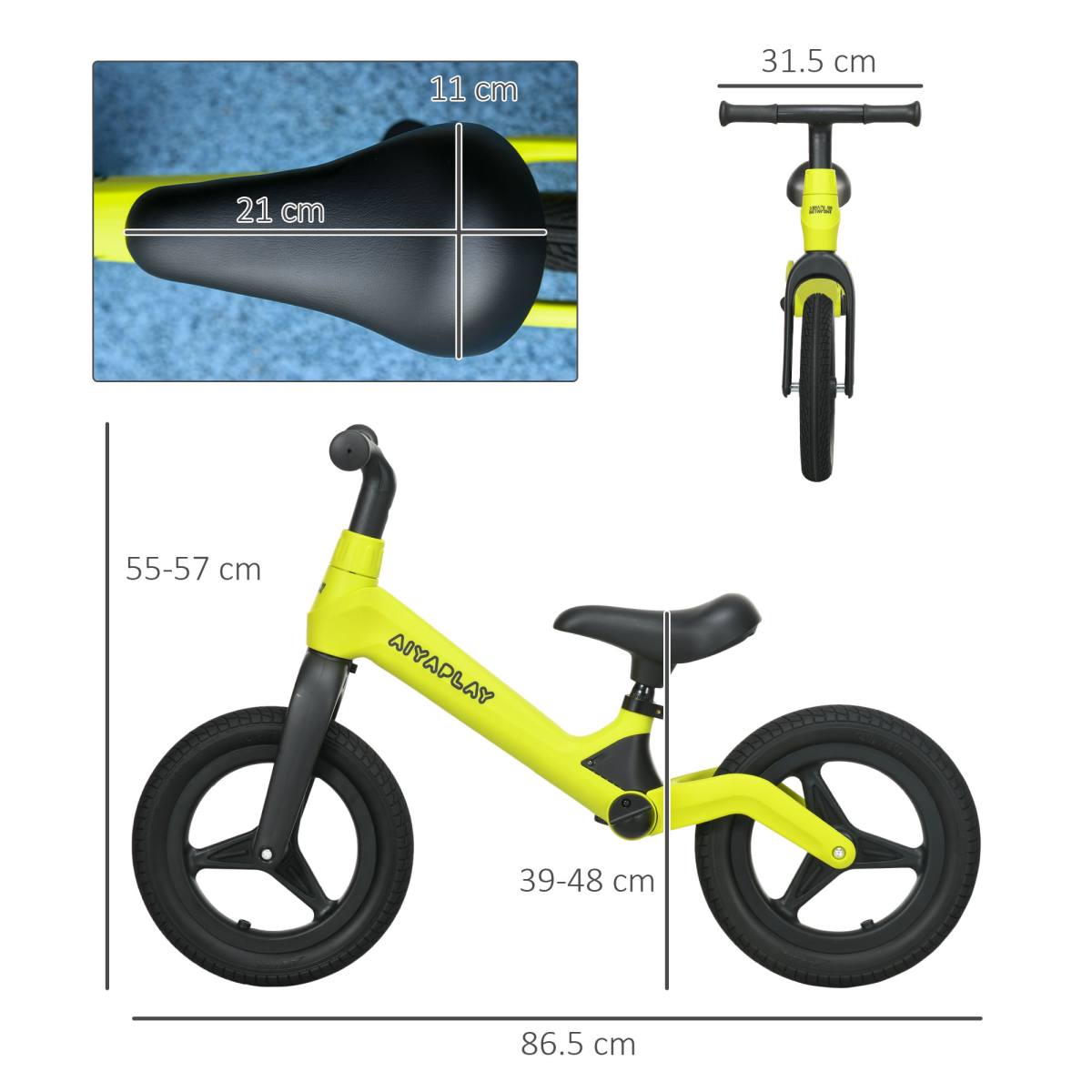 Kids Balance Bike with Adjustable Seat & Handlebar – Green & Black