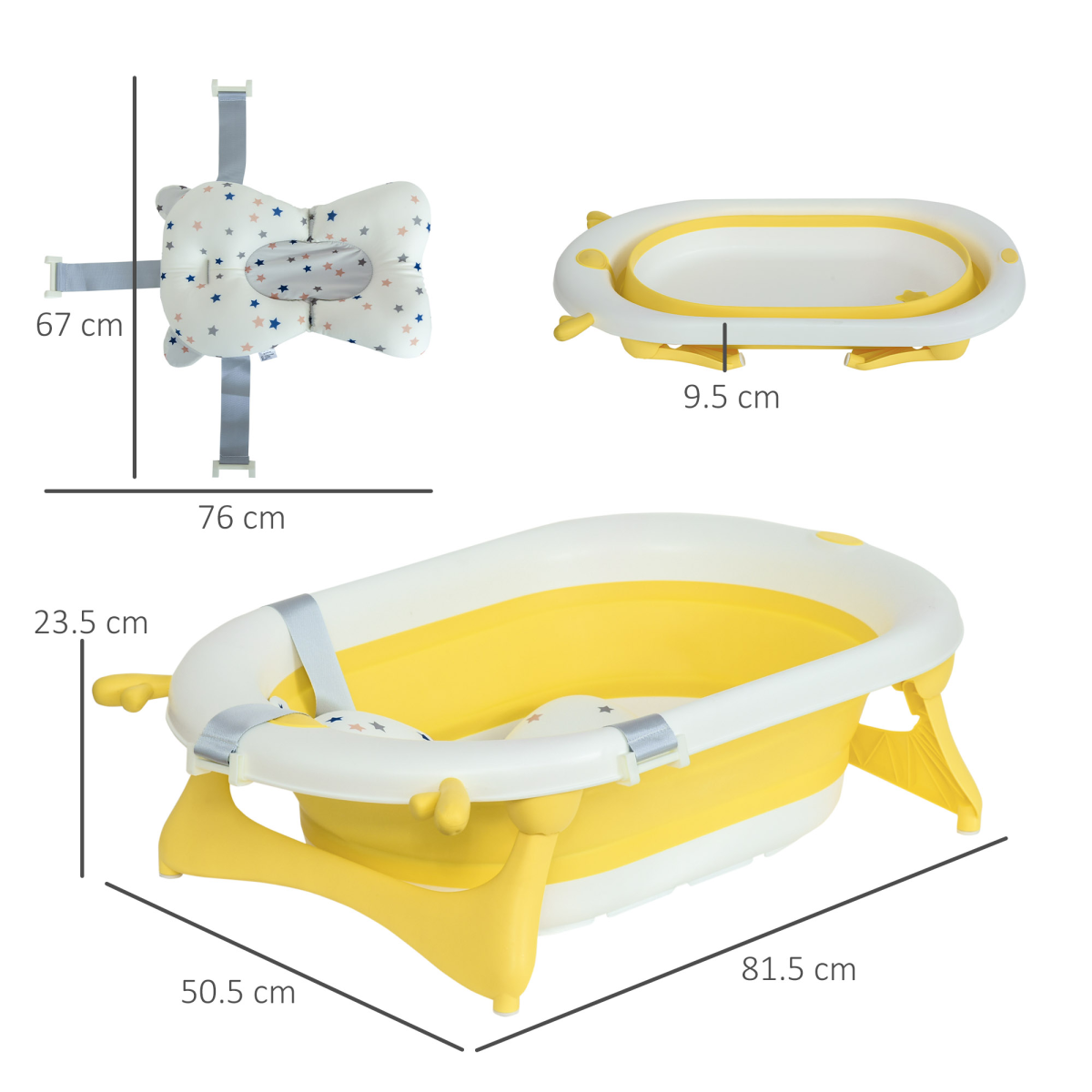 Foldable Baby Bath Tub with Temperature-Sensitive Plug & Adjustable Cushion