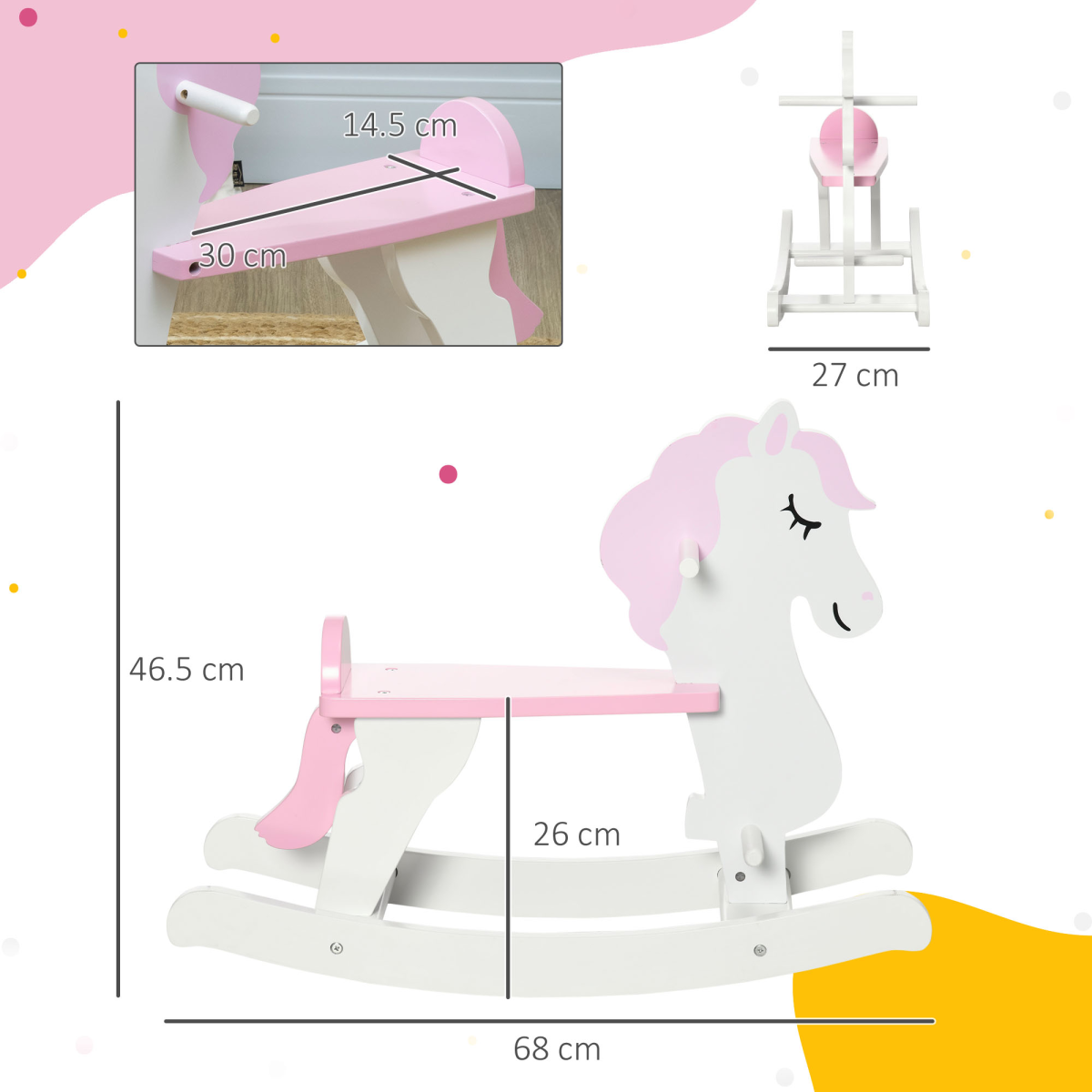 Adorable Pink Kids' Wooden Rocking Horse with Handlebar & Pedals - Safe Fun!
