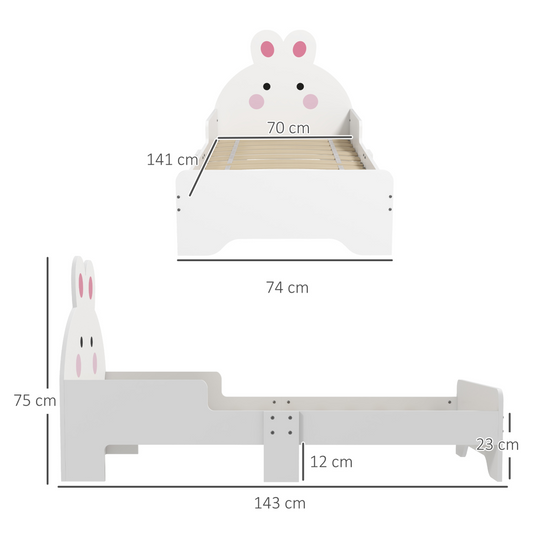 Kids Bunny Bed Frame with Side Panels – White & Pink (Ages 3–6)