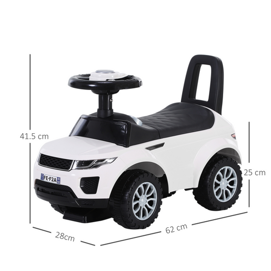 3-in-1 Toddler Ride-On Car with Steering & Horn – White