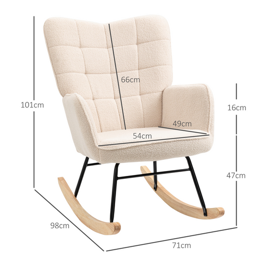 HOMCOM Wingback Rocking Chair for Nursing w/ Steel Frame and Wooden Base Beige