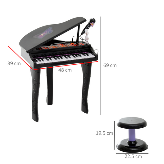 Kids 37-Key Electronic Piano Keyboard with Microphone & Stool – Black