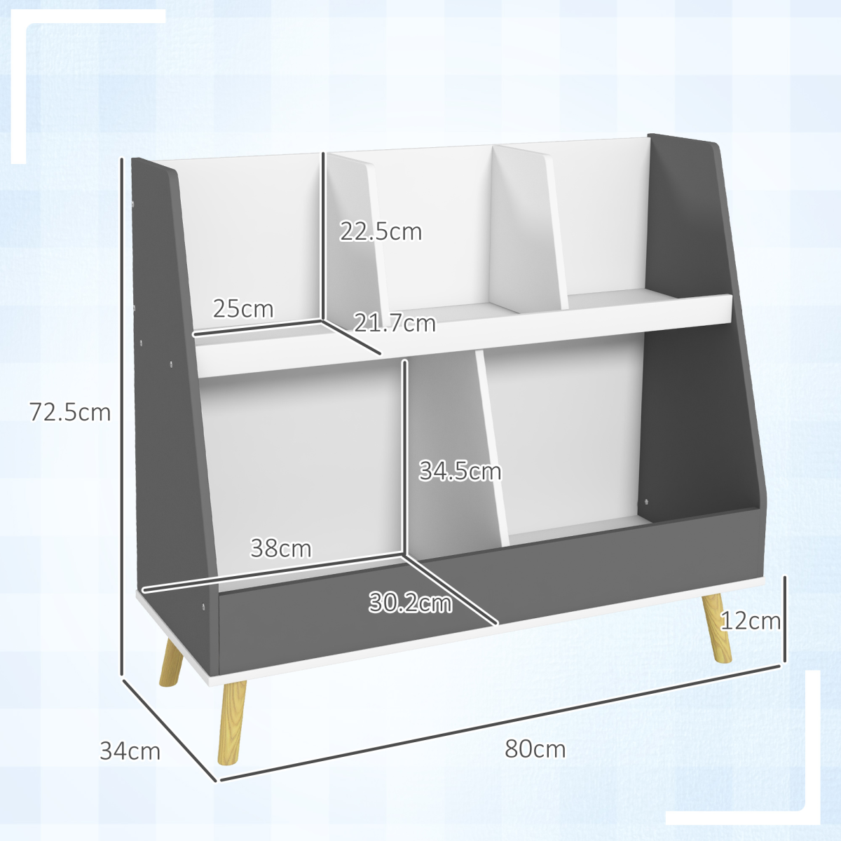Kids Storage Shelf – Grey & White, 2-Tier with 5 Compartments HOMCOM