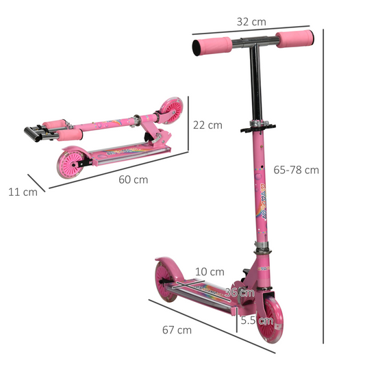 Kids Scooter with Lights & Music – Adjustable & Foldable, Pink (Ages 3–7)