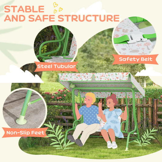 Kids Fox Pattern Swing Seat with Adjustable Canopy for Outdoor Fun