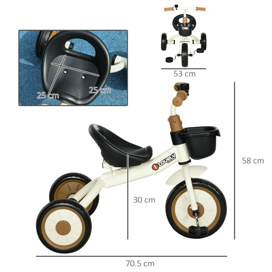 Kids Balance Bike with Basket – White (Ages 2–5 Years)