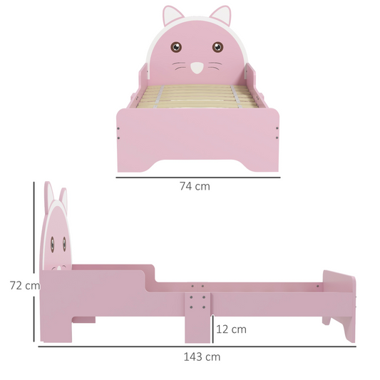 Kids Cat Bed Frame with Guardrails – Pink (Ages 3–6)