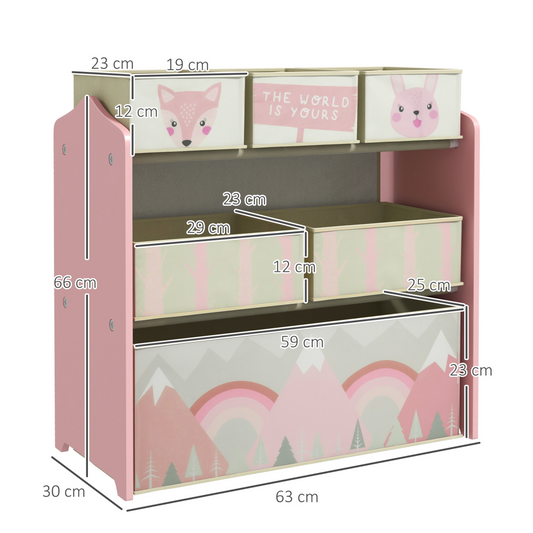 Kids Toy Storage Organiser with 6 Removable Boxes – Pink