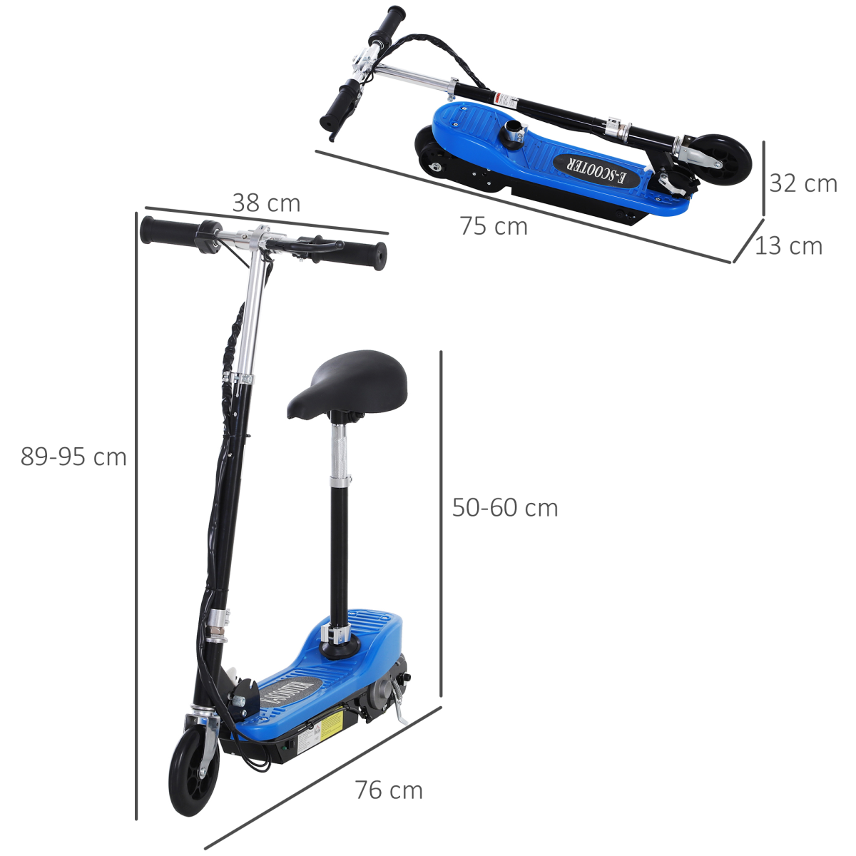 Kids Foldable Electric Powered Scooters 120W Toy Brake Kickstand Blue HOMCOM
